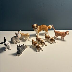 Schleich pets Animal Toy Set Saint Bernard dog puppy cat bunnies 9 figures toys
